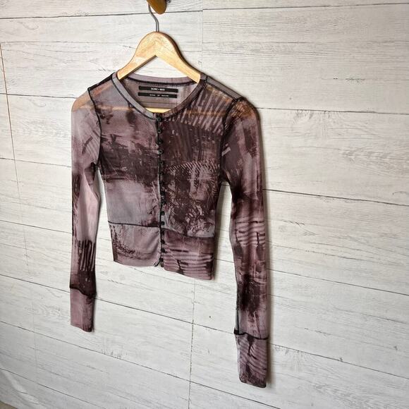 Silence + Noise Top Womens Size S-P Janice Sheer Mesh Button Down Expose Seams - Picture 4 of 16